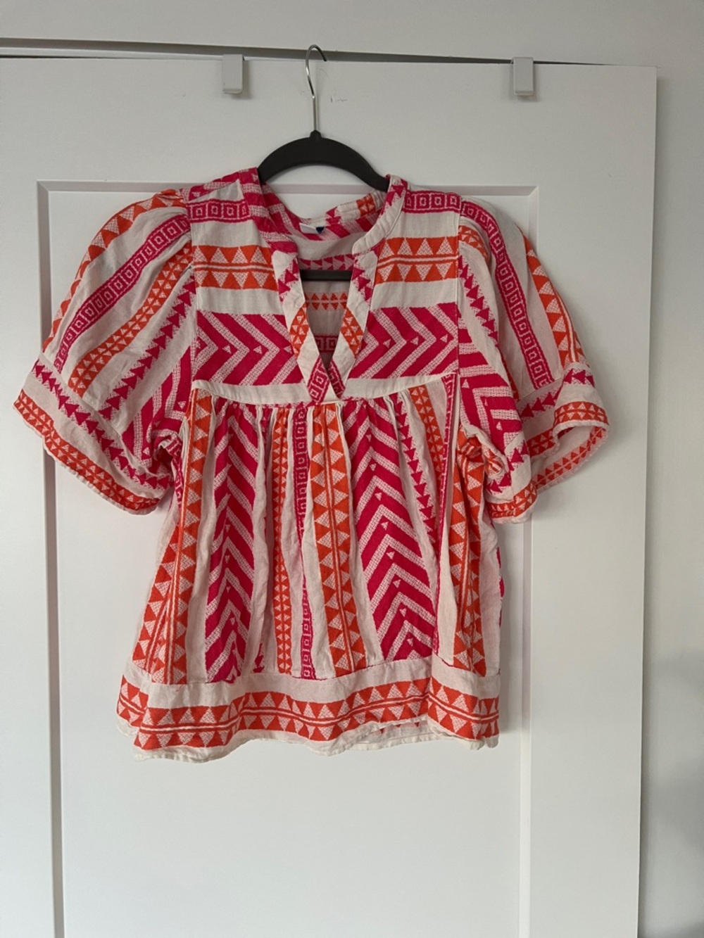 Old Navy Pink and Orange Geometric Peasant Blouse